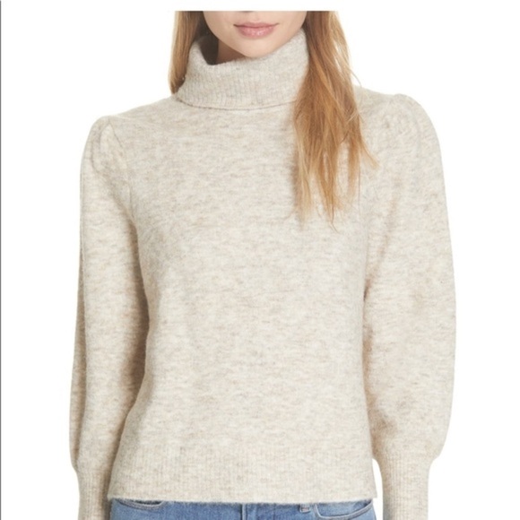 FRAME Swingy Turtleneck Cream Puff Sleeve Sweater M - Picture 2 of 6